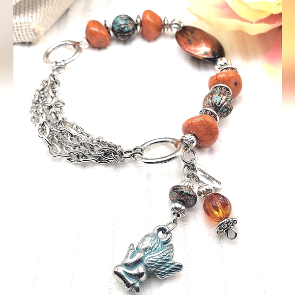 Amber & Patina Angel 3pc Jewelry Set w/Sterling Silver, Glass, Acrylic Beads - Picture 4 of 10
